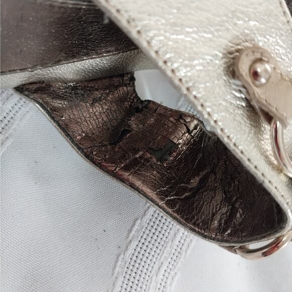 SOFFT! GOLDEN GENUINE LEATHER W/GOLD CHAINMAIL FRONT STACKED HEELS! SZ 6M - Picture 11 of 12